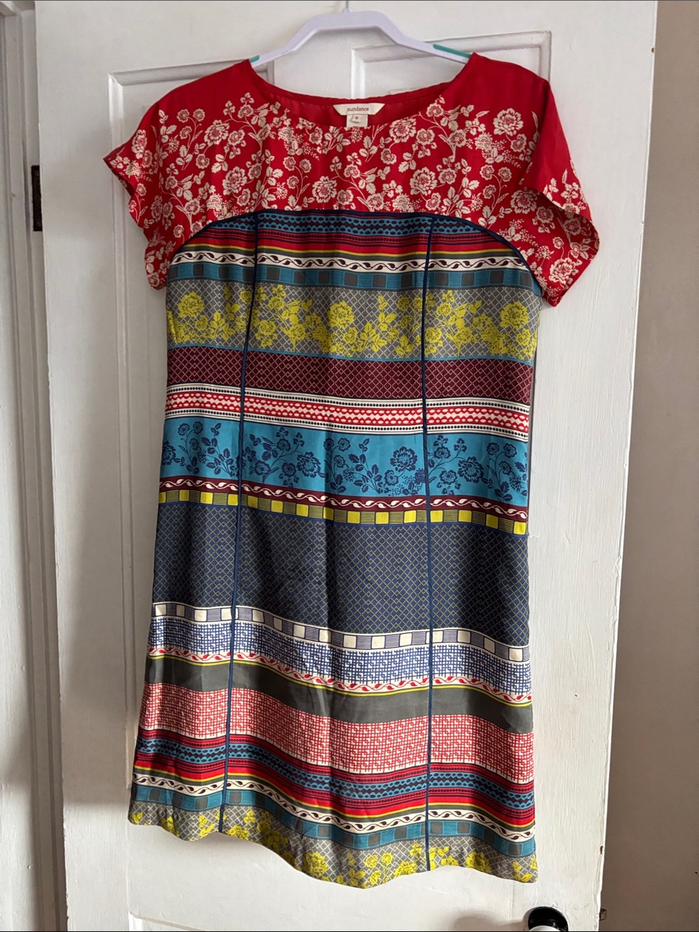 Sundance Red Multi-Stripe Printed Shift Dress